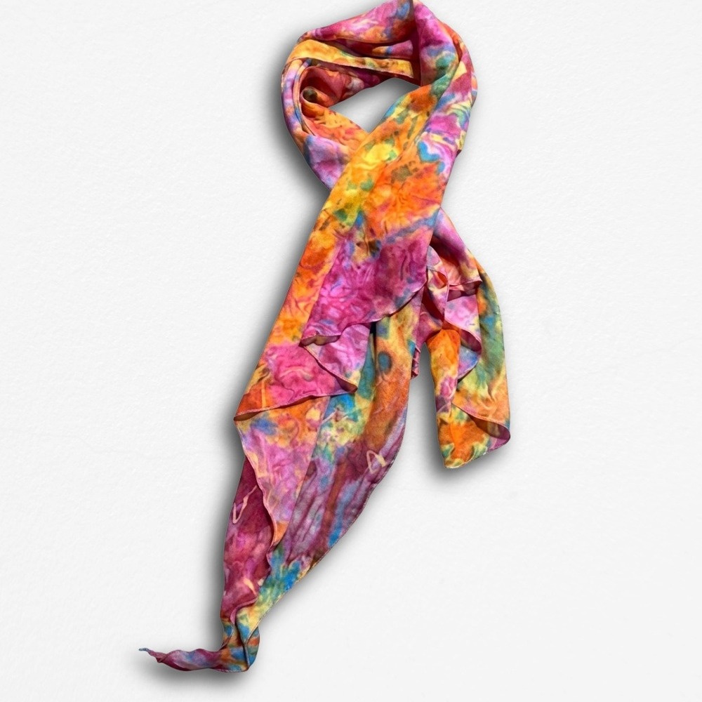 Unbranded Vibrant Tie Dye Scarf Multicolor Pink Orange Blue Psychedelic Boho
